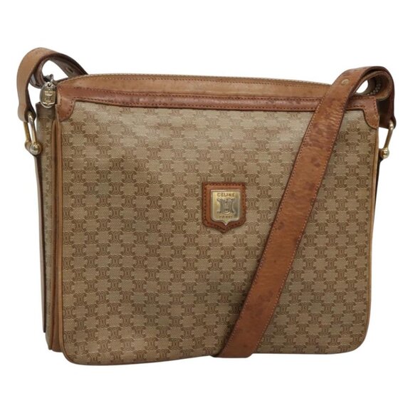 CELINE Macadam Canvas Shoulder Bag PVC Beige Gold Auth nb297 - Picture 1 of 16